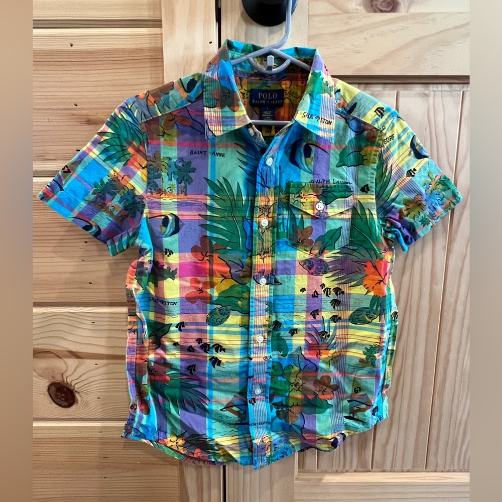 NWT Polo Ralph Lauren Tropical Button Down Short Sleeve Boys 7 MSRP $75